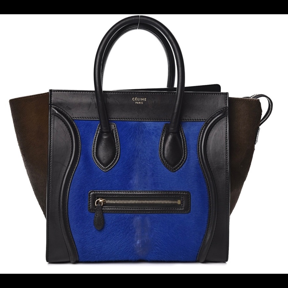 CELINE Pony Hair Mini Tri-Color Luggage Royal Blue